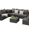 Outdoor Sofa Set, 6 Pcs PE Woven Sofa With Cushions, Sectional L- Shaped Wicker Sofa, Conversation Set with Glass Top Table-Coolbibila - 4 of 4