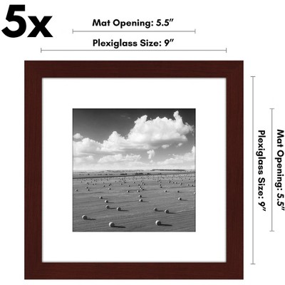 Mahogany 9x9 Picture Frame Set with Plexiglass - 5 Pack
