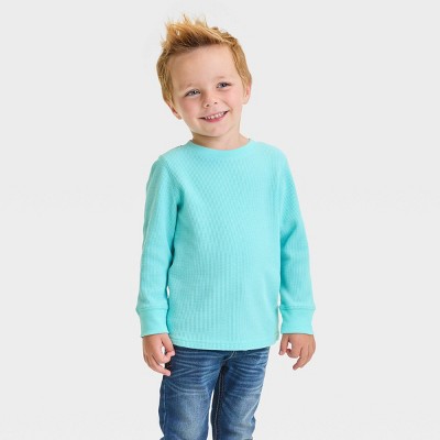 Image of Toddler Boys' Long Sleeve Thermal Shirt - Cat & Jack™ Aqua Blue 2T