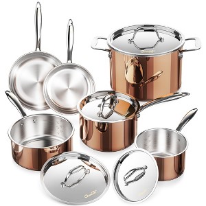 Aoibox Whole Tri-ply 18/10 Stainless Steel Pot and Pan Set, 10-Piece Copper Cookware with Stainless Steel Lids, Induction Compatible - 1 of 4