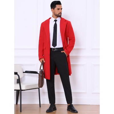INSPIRE CHIC Men's Single Breasted Notched Lapel Winter Long Overcoat Burgundy Medium — фото 4
