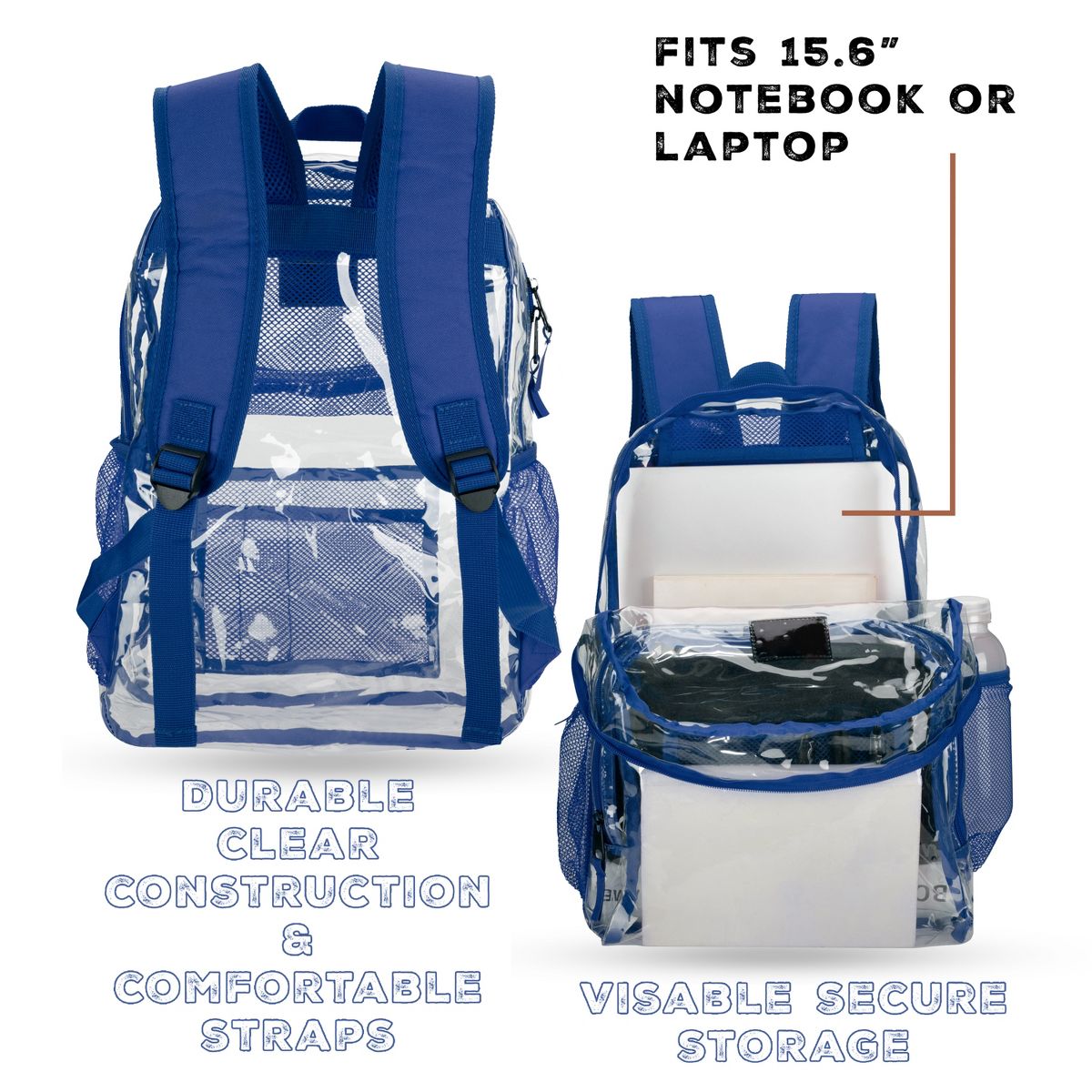 Lee 16" Clear Laptop Backpack for Adult Teen Kid, Water-Resistant Clear Bags for School Travel Stadium Concert, TSA-Compliant Clear Bag Policy - thumbnail 2