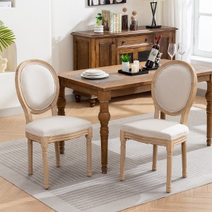 Lyngins French Style Dining Chairs (Set of 2), Linen Upholstered Armless Chair with Rattan Backrest, Solid Wood Kitchen Chairs & Living Room Chair - 1 of 4