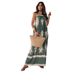 Women's Boho Chic Printed Halter Maxi Dress - 1 of 4