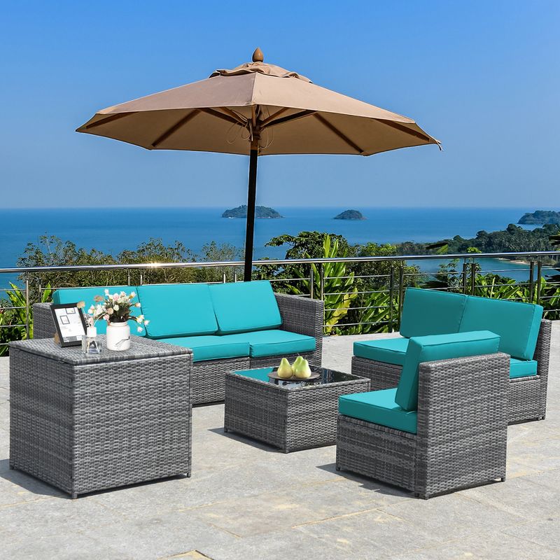 Costway 8 PCS Wicker Sofa Rattan Furniture Set Patio Furniture w/ Storage Table White\ Black\Turquoise\Red, 5 of 10