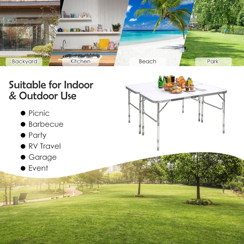 Costway 2PCS Folding Tables 8FT Height Adjustable Aluminum Picnic Table w/ Carrying Handle, 4 of 10