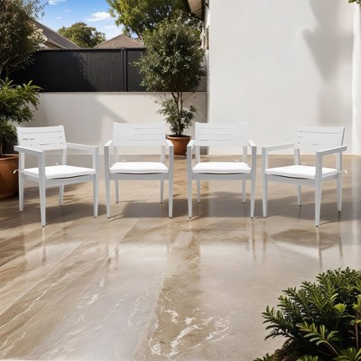 NicBex Outdoor Dining Chairs Set of 4 Modern Patio Aluminum Stationary Side Chairs with Sunbrella Fabric Cushions,White