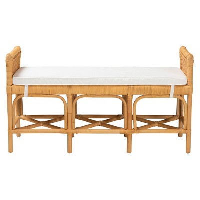 Nairi Natural Brown Rattan Bench with Storage and Cushion