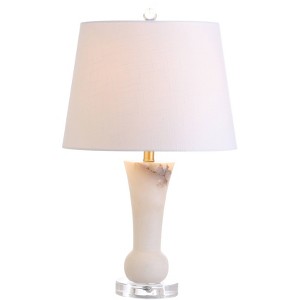 23" Eliza Alabaster Table Lamp (Includes LED Light Bulb) White - JONATHAN Y: Modern Linen Shade, UL Listed - 1 of 4