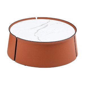 31.5" Marble Top with Saddle Leather and Iron Frame Mixed Media Coffee Table with No Assembly and Versatile Use - 1 of 4