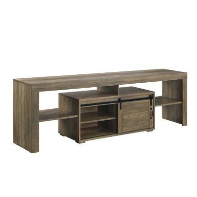 Rustic Oak Finish Wasim TV Stand with Sliding Barn Doors