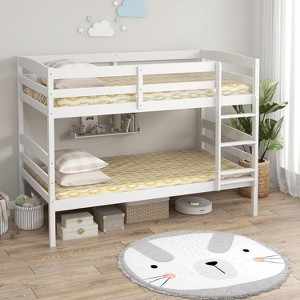 Racxily Bunk Bed Twin Over Twin, Solid Wood Detachable Bed Frame with Guardrails & Ladder, Wooden Slatted Bunk Bed for Teens & Adult, White - 1 of 4