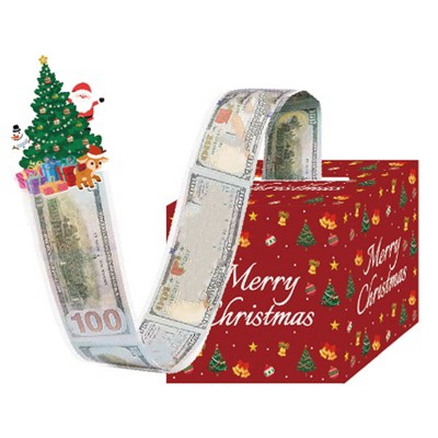 Hachikiko Christmas Money Pull Box with Tree Card & Clear Bag, Merry Christmas Cash Gift Holder Surprise Box for Holiday, Birthday, or New Year Party