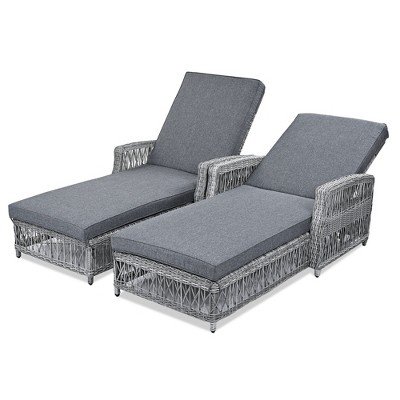 Infurnic Patio Chaise Lounges, Outdoor Patio Single Sofa with Cushions,  All Weather Rattan Chairs for Garden Backyard, Gray, 61.02"*25.6"*37.4"