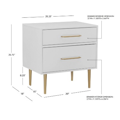 White and Gold 2-Drawer Nightstand with Sleek Design