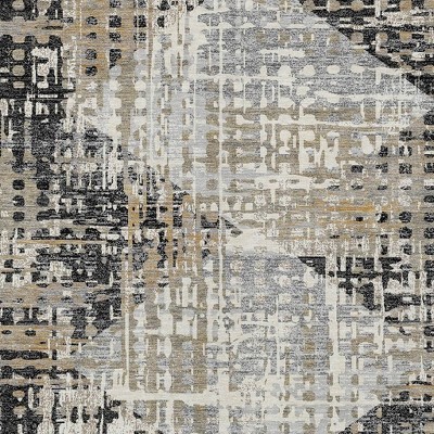 Black And Ivory Geometric Washable Indoor Outdoor Area Rug