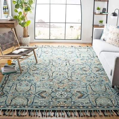 Ivory and Blue Tufted Wool 8' x 10' Area Rug