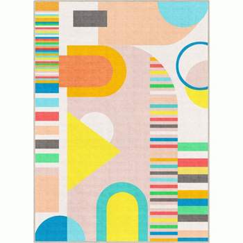 Well Woven Geometric Modern Flat-Weave Washable Area Rug - Multi Color Bright Geometric Abstract - For Living Room, Bedroom and Office
