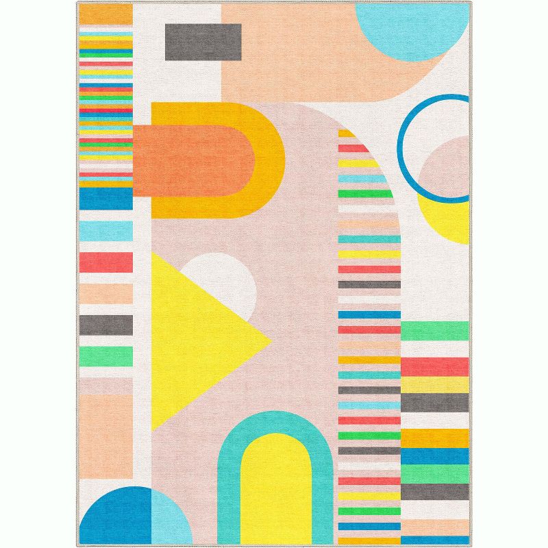 Well Woven Geometric Modern Flat-Weave Washable Area Rug - Multi Color Bright Geometric Abstract - For Living Room, Bedroom and Office, 1 of 8