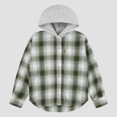Levi's® Girls' Hooded Flannel T-shirt - Green Xl : Target