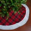 Northlight 60" Red and Green Plaid Christmas Tree Skirt With White High Pile Fleece Trim - 2 of 3