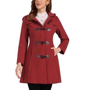 Allegra K Women's Hooded Toggle Button Long Sleeve Winter Duffle Coats - 1 of 4
