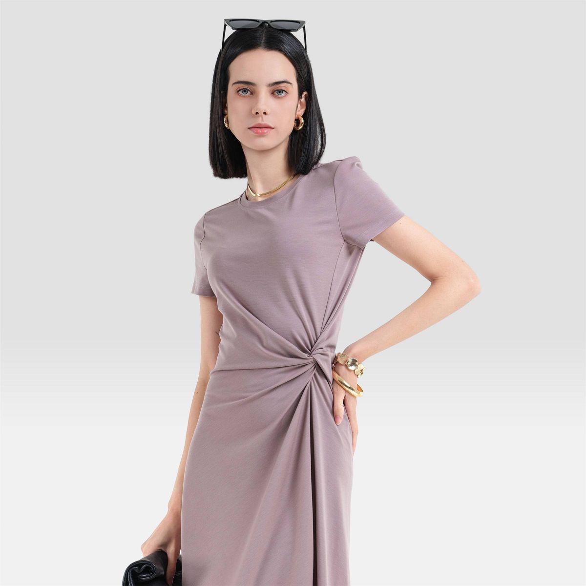 Women's Short Sleeve Soft Knit Ruched Waist Midi T-Shirt Dress - A New Day™ - thumbnail 10