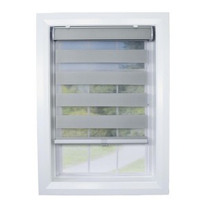 Versailles Cordless Zebra Privacy Room Darkening Shade for Windows Pewter - 1 of 4