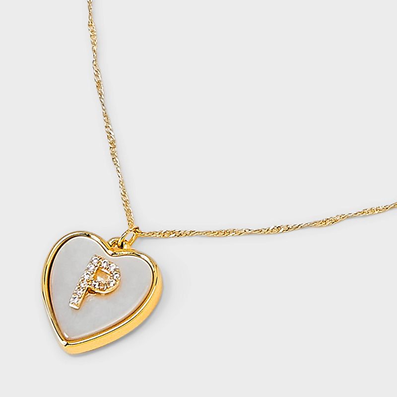 14K Gold Dipped Mother of Pearl Heart Initial Pendant Necklace - A New Day™ Gold, 5 of 6
