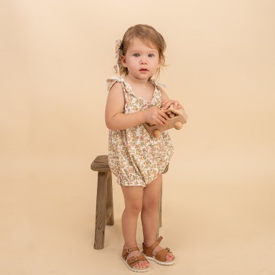Organic Tie Shoulder Bubble Romper - Tuscan Bloom