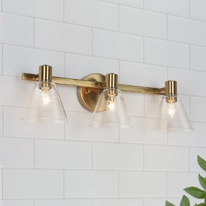 LNC Amaduz 21.5-in Polished Gold Bathroom Vanity Light with Seeded Glass Cone Shade, Modern, 3-Light - 1 of 4