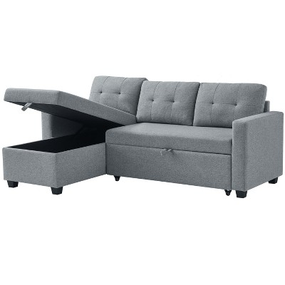 TiramisuBest Upholstered Pull Out Sectional Sofa with Storage Chaise, Convertible Corner Couch,Beige