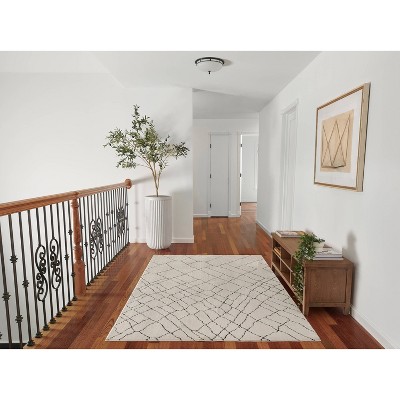 Ivory and Black Rectangular Synthetic Area Rug, 2' x 3'