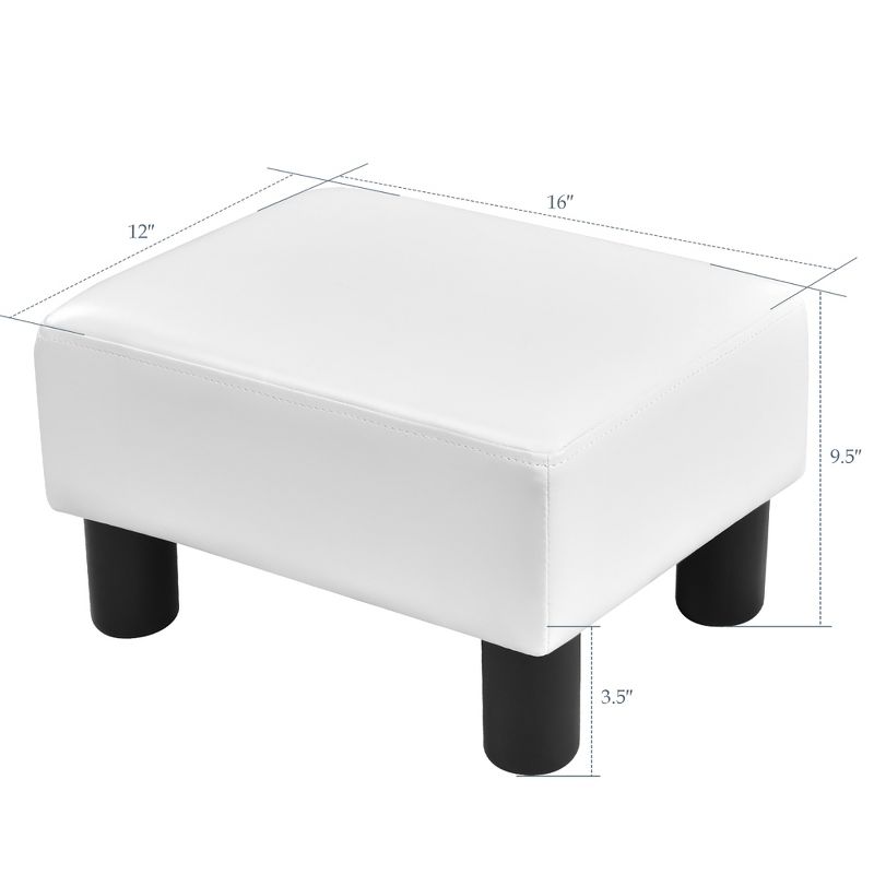 Costway Small Ottoman Footrest PU Leather Footstool Rectangular Seat Stool White, 2 of 7