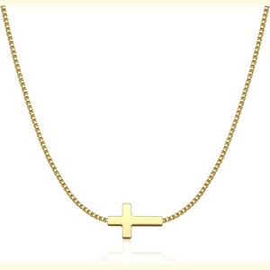 Dainty Cross Pendant Necklace for Women, 14K Gold/Silver Plated Choker, Religious Faith Jewelry Gift - 1 of 4