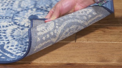 Hand-knotted Cream and Blue Wool Square Area Rug