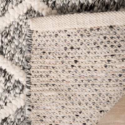 Ivory and Black Hand-Tufted Wool Geometric Area Rug 2' x 3'