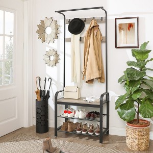 VASAGLE Coat Rack, Hall Tree with Shoe Bench Greige and Black - 1 of 4