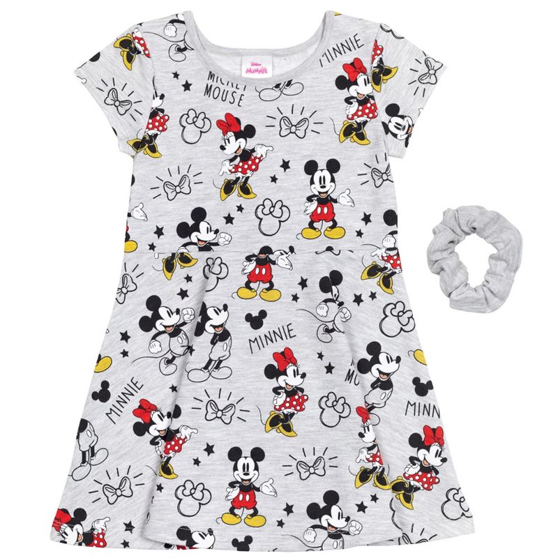Disney Minnie Mouse Mickey Mouse Short Sleeve Dress Scrunchy Set Gray , 1 of 8