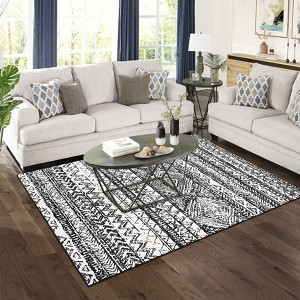Large Rugs  Boho Dining Room Rug, Stain-Resistant Low Pile Indoor Carpet, Distressed Geometric Floor Mats - 1 of 4