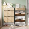 Shoe Storage Cabinet with 2 Flip Drawers & Large Drawer, Farmhouse Fluted Shoe Organizer with Metal Legs, Freestanding Hidden Slim Narrow Shoe Rack - 4 of 4