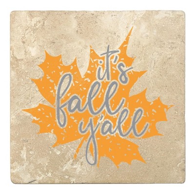 Christmas by Krebs Set of 4 Beige and Blue "it's fall y'all" Square Coasters 4"