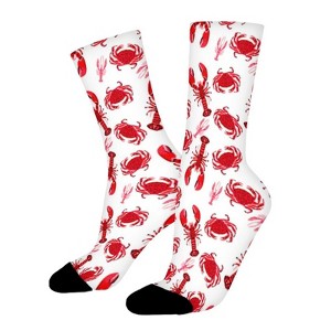 Cartoon Red Crab And Lobster Wallpaper Women Printed Crew Socks Funny Funky Socks Soft Polyester Novelty Gifts for Artists Men - 1 of 1