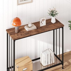 Slim Modern Console Table with Tempered Glass Shelf & Metal Legs, Narrow Entryway Table for Hallway - 1 of 4