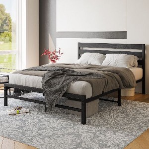 CAVINAS Industrial Retro Full Platform Bed Frame, 400LBS Heavy-Duty Beds with Headboards, Noise-Free Metal Bed Frame with Under-Bed Storage - 1 of 4