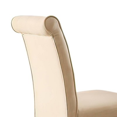 Set of 2 Beige Linen Upholstered Parsons Side Chairs with Walnut Wood Legs