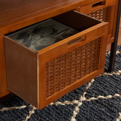 Transitional Joshua 3-Drawer White Media Console with Wicker Accents