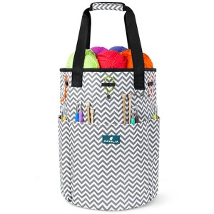 PAVILIA Knitting Bag Crochet Organizer, Yarn Storage Tote Accessories Supplies Project Case, Holder Grommets, Needles Hooks Essential - 1 of 4