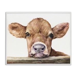Stupell Industries Baby Cow Animal Watercolor Framed Giclee Art - 1 of 4