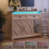Sideboard Buffet Cabinet, Credenza Storage Cabinet with Lights and Charging Station, Natural White Oak - 4 of 4